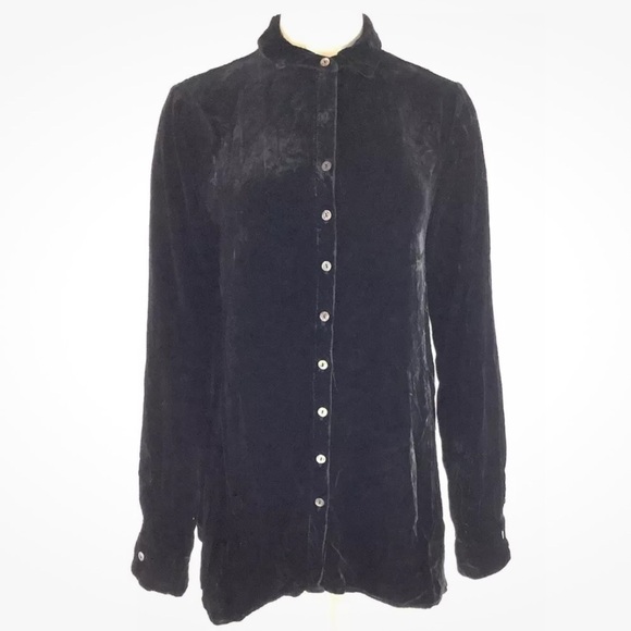 Cut Loose Sz S Velvet Button Long Sleeve Top Black Collared Whimsigoth Look - Picture 2 of 6